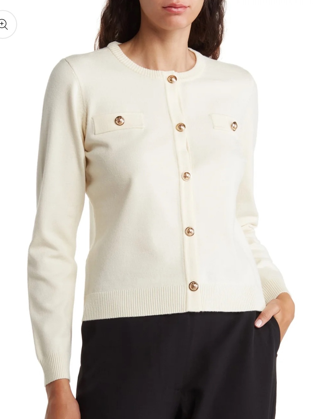 By Design Keira Chest Pocket Cardigan in the shade Gardenia large